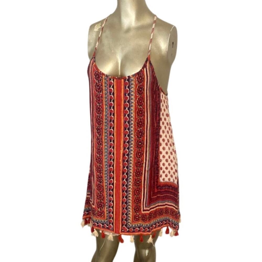 Angie Y2K T Back Mini Dress Fring Festival Boho Cover Up Tank Strappy Small